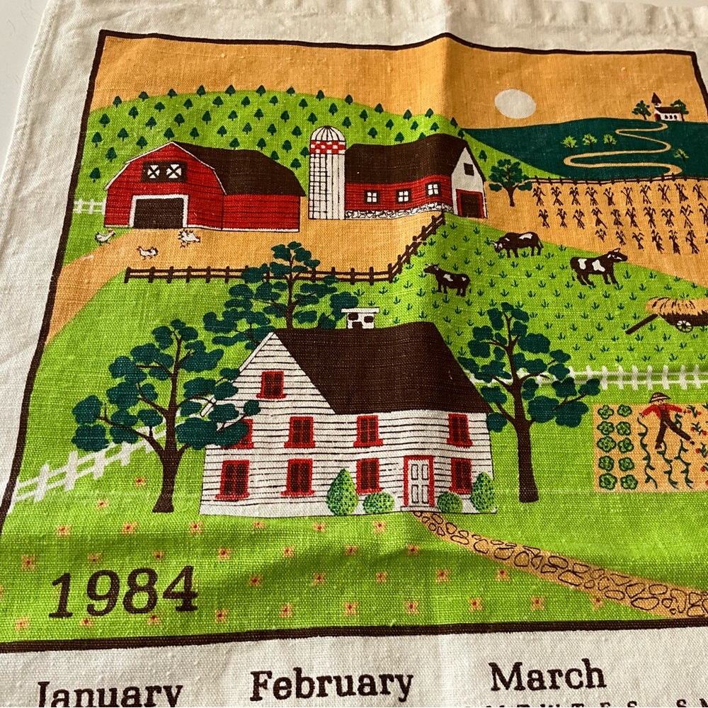 Vintage Calendar Towel Patriotic 1976 Flag Liberty Bills 1984 Folk Art Barn Farm - Picture 8 of 9